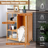 Tangkula Bamboo Bathroom Floor Cabinet, Storage Cabinet with Shutter Door and 3 Tier Shelves, Freestanding Floor Cabinet for Bathroom Living Room Kitchen Hallway, Bathroom Cabinet, Natural Tangkula