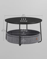 VASAGLE Coffee Table with Storage, Round Center Table for Living Room with Fabric Basket, Modern Style, Metal Frame, Ink Black and Slate Gray ULCT244B56 VASAGLE