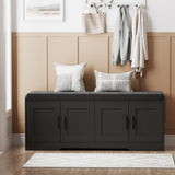 Homleke 2-Tier Storage Bench, Shoe Bench with Thickened Padded Seat Cushion, Entryway Bench with 4 Doors, Adjustable Shelf, 13.8" D x 45.3" W x 18.5" H, for Entryway, Living Room, Bedroom, Black Homleke