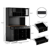 71" Tall 4-Door Kitchen Pantry Cabinet with Built-in Power Outlet- Freestanding Storage Hutch, Large Microwave Cabinet, Modern Farmhouse Design (Black) Oxirth