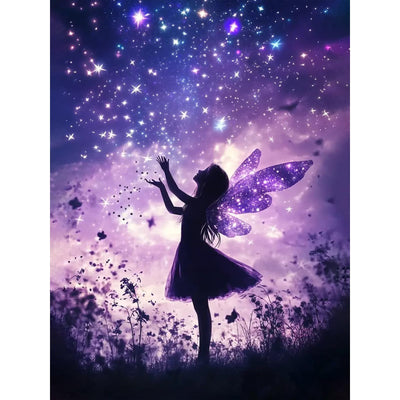 Angel Diamond Art Kits for Adults Beginners, Fairy Diamond Painting Kits for Adults, DIY 5D Purple Diamond Painting with Round Gem Art Kits for Gift Home Wall Decor 12x16 Inch