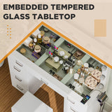 Likein Vanity Desk with Mirror and Lights, 47‘’ Glass Top Vanity with Power Strip, 9 Drawers Makeup Vanity with Lighted Mirror, White Vanity Set with Chair, 3 Lighting Modes Adjustable Brightness Likein