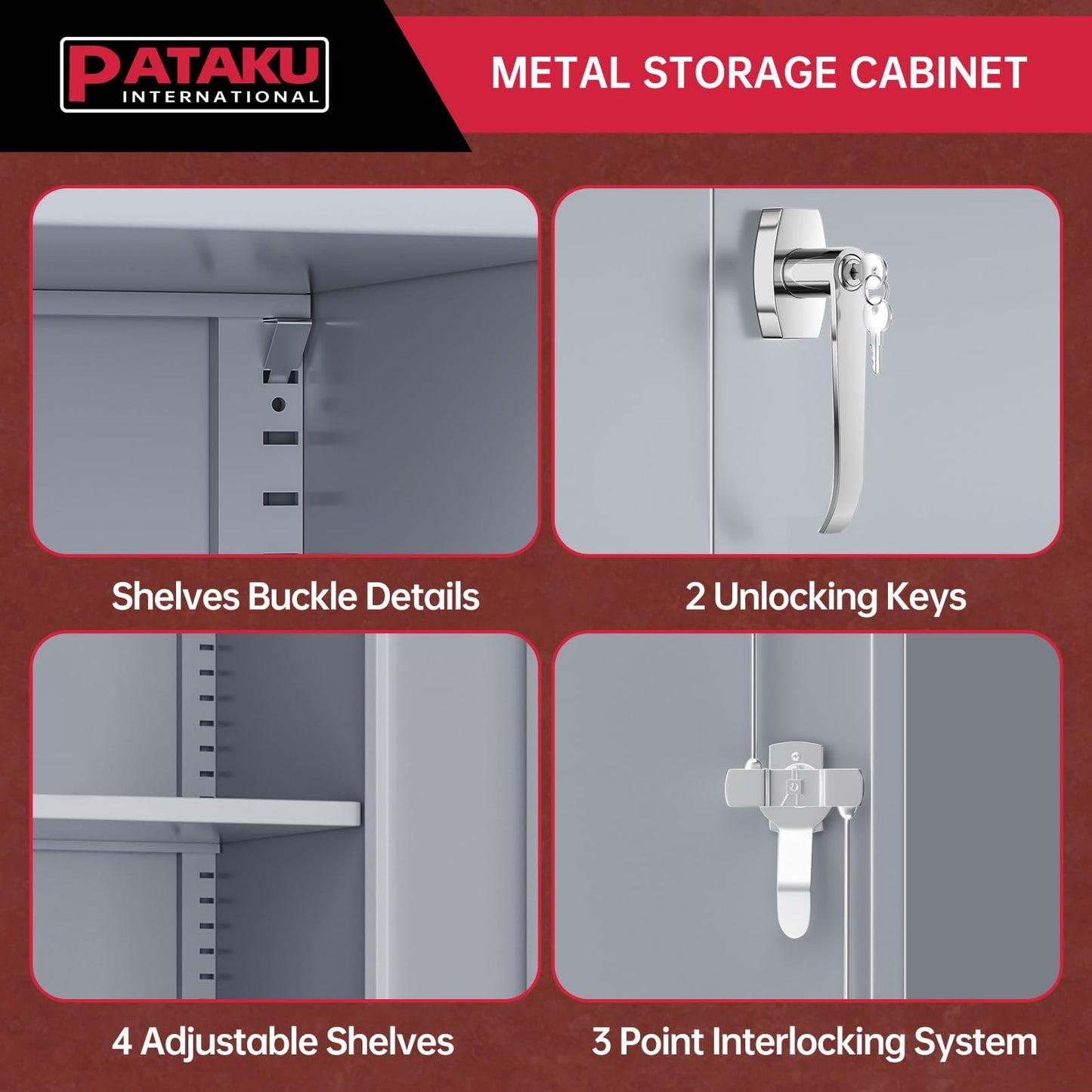 Pataku Garage Storage Cabinet, Grey Metal Cabinet with Locking Doors and Shelves, 71" Steel Tool Cabinet for Home, Office, Basement