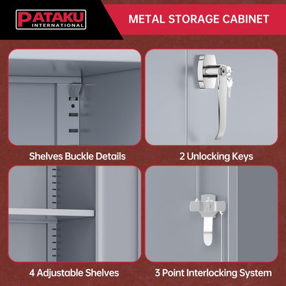 Pataku Garage Storage Cabinet, Grey Metal Cabinet with Locking Doors and Shelves, 71" Steel Tool Cabinet for Home, Office, Basement