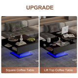 HedoAjim 30.7" Lift Top Coffee Table with Storage, Square Black Coffee Table for Living Room, Led Coffee Table with Large Hidden Storage, Wood Living Room Table Center Table for Dining Reception Room HedoAjim