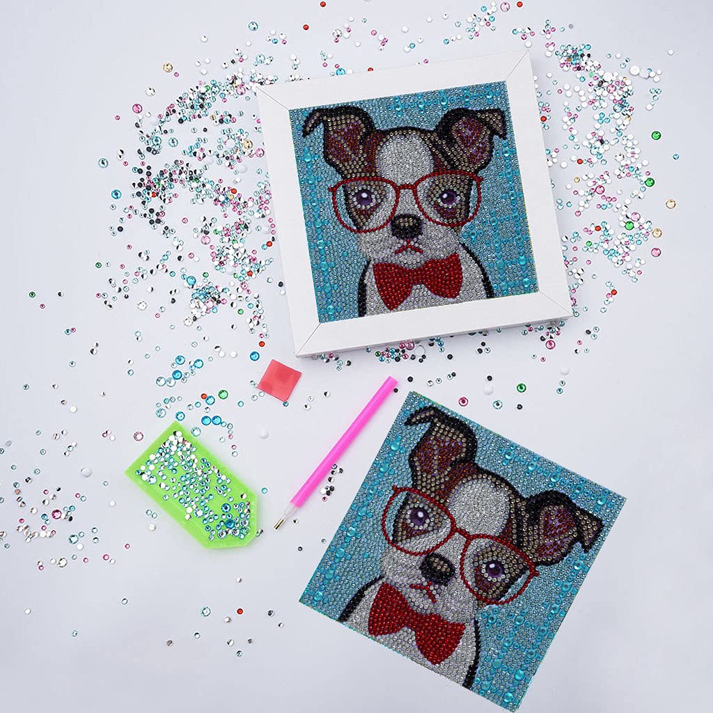 DIY 5d Diamond Painting Kits with White Frame Dog 6X6 inch for Beginners Adults Kids KACASHIP