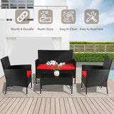 FDW Rattan Furniture Wicker Chair Patio Bristo Set for Outdoor Indoor Use with Loveseats Coffee Table,Red Cushion, 4-Pieces FDW