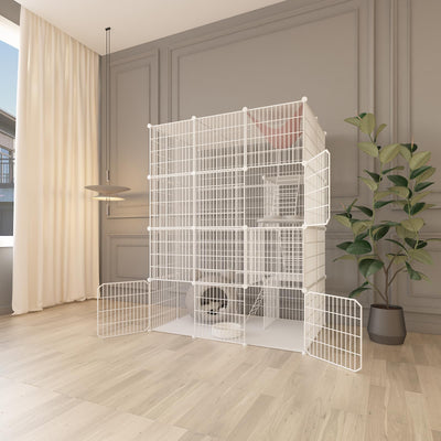 Cat Cage Indoor, DIY Cat Enclosures Detachable Metal Wire, Indoor Cat Crate Exercise Place Ideal for Kitty, Small Animals (White, 41" L x 28" W x 55" H)