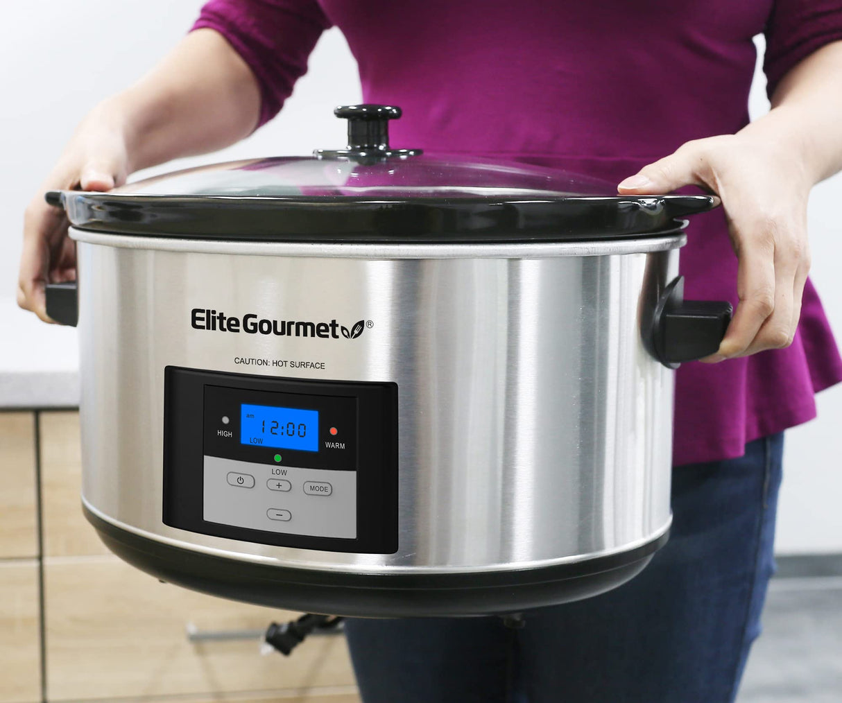 Elite Gourmet MST-900D 8.5Qt Digital Programmable XL Jumbo Slow Cooker, Adjustable Temp, Entrees, Sauces, Stews & Dips, Dishwasher Safe Glass Lid & Crock, Stainless Steel Elite Gourmet