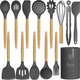 Silicone Cooking Utensils Kitchen Utensil Set - 446°F Heat Resistant Silicone Kitchen Utensils Set, Spatula,Turner Tongs, Spoon, Brush, Whisk,Kitchen Gadgets for Nonstick Cookware, BPA Free (Gray) oannao