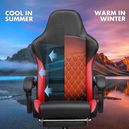 GTPLAYER Gaming Chair, High Back Leather Computer Gaming Chair with Footrest, Ergonomic Height Adjustable Office Chair with Removable Cover and Lumbar Support for Gaming and Work (Red)