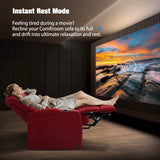 comfiroom Home Theater Seating Classic Series Top Grain Leather Loveseat Recliner Chair Dual Power Movie Theater Chairs Gaming Sofa Electric Headrest with Tray Table (Red, Row of 2 Loveseat) comfiroom