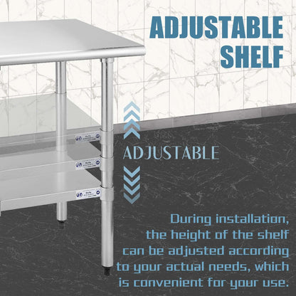 HALLY Stainless Steel Table for Prep & Work 18 x 72 Inches, NSF Commercial Heavy Duty Table with Undershelf and Galvanized Legs for Restaurant, Home and Hotel - WoodArtSupply