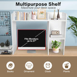 Sturdy White Wooden 3-Tier Desk Bookshelf with 5 Cubbies - YYDBIAP College Dorm Hutch YYDBIAP