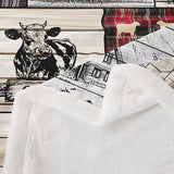Rustic Farm Animal Fleece Bed Blanket Throw 50"X60" Retro Buffalo Plaid Farmhouse Cabin Throw Blanket Country Sheep Chicken Cow Print Sherpa Blanket,Grid Windmill Flannel Blanket Red Black Grey Erosebridal