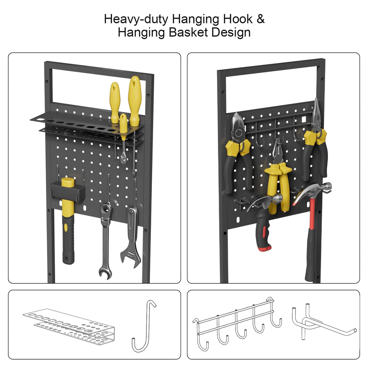 Power Tool Organizer Cart with Charging Station, Heavy Duty Garage Tool Organizer Rolling Tool Battery Storage with 8-Outlet Power Strip, 4 Wheels, 2 Hanging Baskets, 8 Hooks, Drill Bit Holder, Black NEYCIL