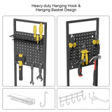 Power Tool Organizer Cart with Charging Station, Heavy Duty Garage Tool Organizer Rolling Tool Battery Storage with 8-Outlet Power Strip, 4 Wheels, 2 Hanging Baskets, 8 Hooks, Drill Bit Holder, Black NEYCIL