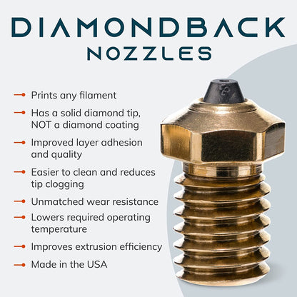 Diamondback Nozzles – V6 Compatible – Polycrystalline Solid Diamond Tip 3D Printer Nozzles, Improved Extrusion, Any Filament, Long Life, Wear Resistant, Layer Adhesion, USA Made (1.75mm x 0.2 - WoodArtSupply