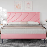 HOMBCK Queen Size Bed Frame/Faux Leather Upholstered Platform Bed with Headboard/Strong Wooden Slats/No Box Spring Needed/Easy Assembly/Pink HOMBCK