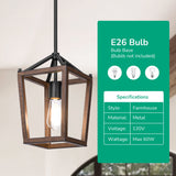 EDISHINE Pendant Lights for Kitchen Island, 1-Light Farmhouse Cage Hanging Light Fixtures, Rustic Wood with Brown Finish, Adjustable Height Pendant Light for Dining Room, Allway and Foyer EDISHINE