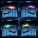 Bestier Gaming Desk with Power Outlets, 42" L-Shaped Gaming Desk with LED Lights, Desk with Reversible Storage Shelves & Hooks for Small Spaces, Bedrooms & Offices, Black Carbon Fiber Bestier