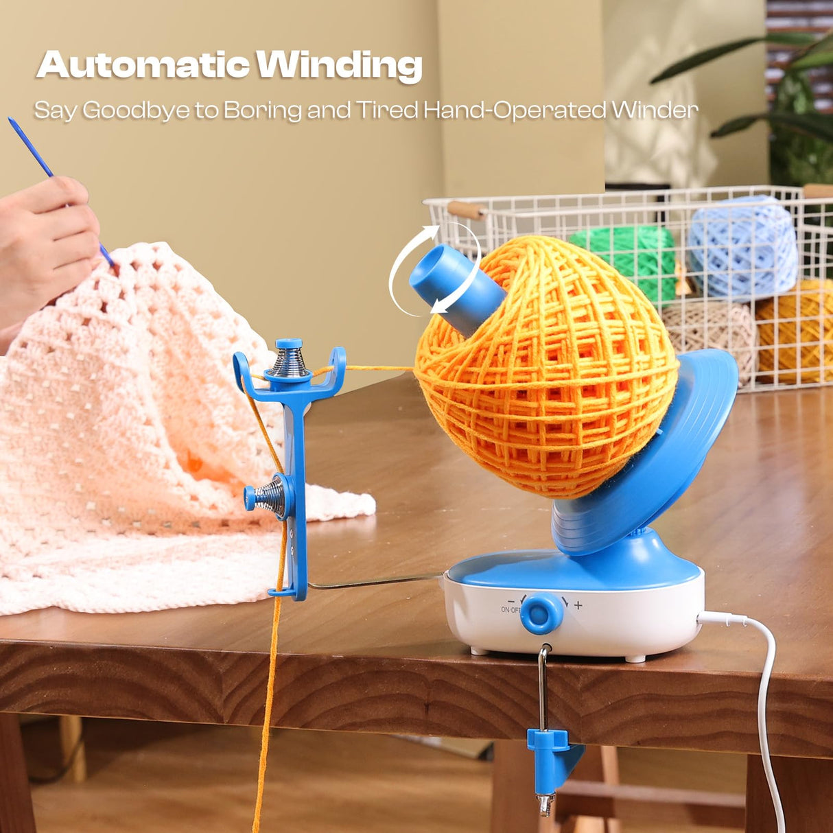 Caydo Electric Yarn Winder Pro, 10oz Large Automatic Ball Winder for Crocheting, Dual-Spring Strong Tension Stepless Speed Yarn Cake Roller Spinner, Ideal Present for Crochet Lovers(Blue) Caydo