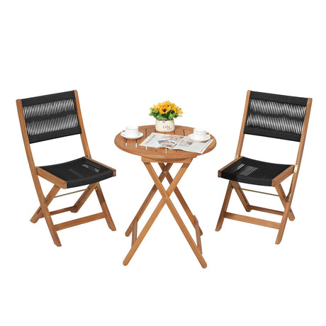 OC Orange-Casual 3 Piece Acacia Patio Bistro Set, Outdoor Compact Wood Table and Chairs Set of 2 for Apartment Balcony Front Porch Deck Yard, Black OC Orange-Casual