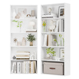 oneinmil Bookshelf 5-Tier Set of 2 Open Bookcase and Bookshelves Wooden Floor Standing Display Wide Storage Shelves Rack 60" Tall for Home Offices, Living Rooms, and Bedrooms, White oneinmil