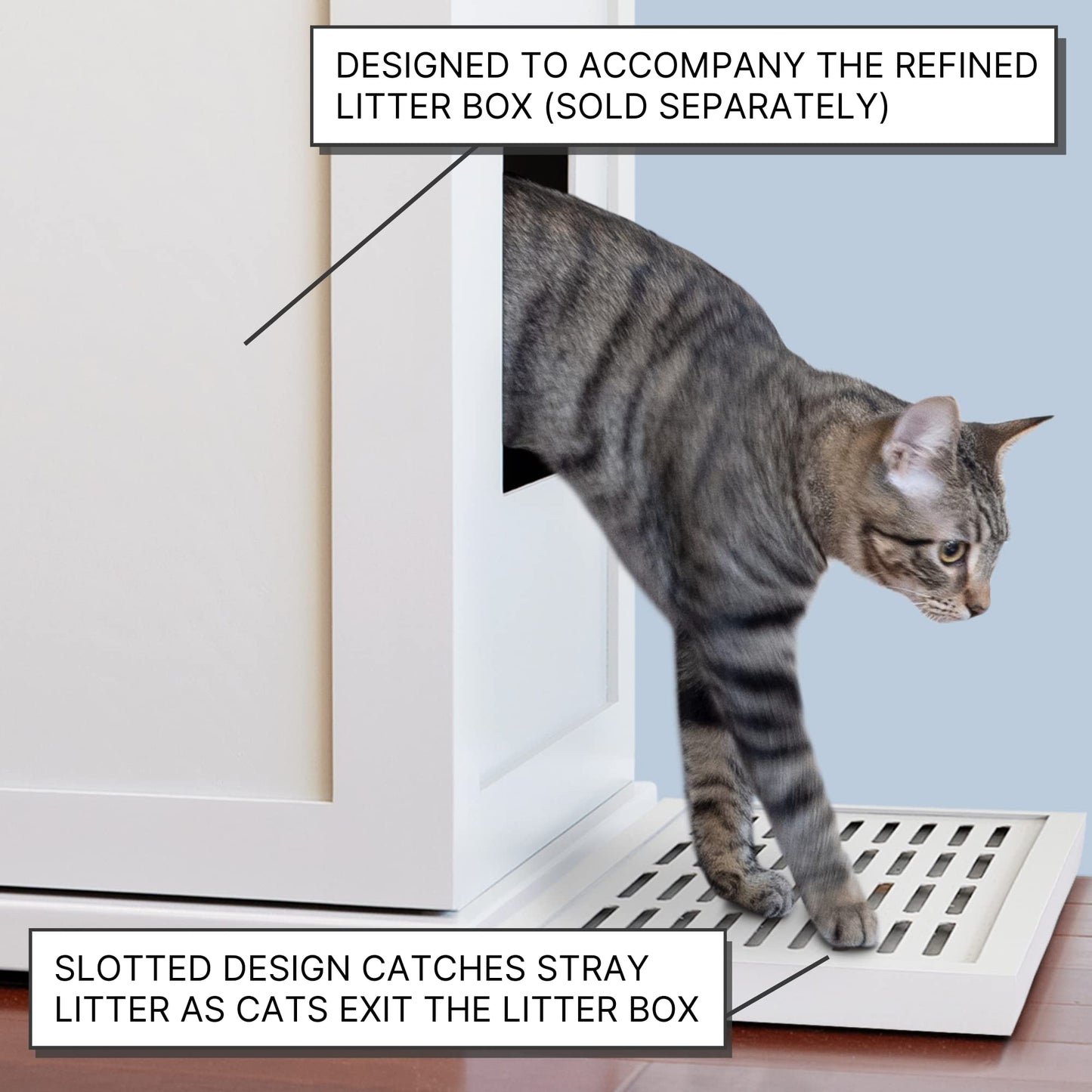 THE REFINED FELINE Litter Catch for The Refined Litter Box Enclosure Cabinet, Solid Wood with Slots to Catch Stray Litter As Cats Exit The Litter Box, Trap Door for Easy Emptying, Black Espre - WoodArtSupply