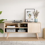 Cozy Castle TV Stand for 50 Inch TV, Mid Century Modern Entertainment Center with Storage Cabinet, TV Media Console with Charging Station for Living Room, Bedroom, Oak Cozy Castle