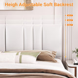 Cyclysio King Metal Bed Frame with Headboard, King Size Bed Frame with Charging Station and LED Lights, Height Adjustable PU Leather Headboard, Strong Metal Slats Support, No Box Spring Needed, White Cyclysio