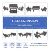 Soleil Jardin Aluminum Patio Furniture Set with FSC Certified Solid Wood Top Armrest & Coffee Table, Outdoor Deep Seating Sectional Sofa, 5 Piece Conversation Sets w/Removable Cushion, Dark Grey Soleil Jardin