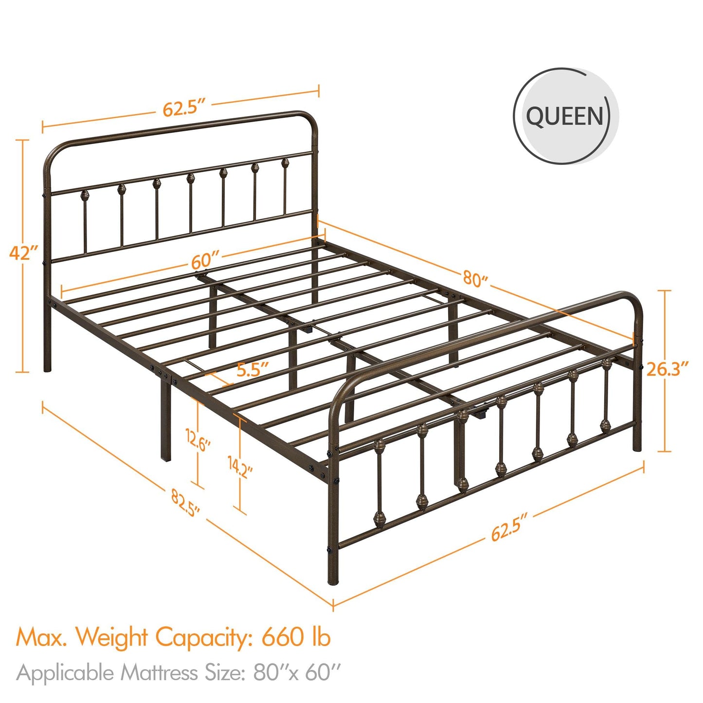 Yaheetech Classic Metal Platform Bed Frame Mattress Foundation with Victorian Style Iron-Art Headboard/Footboard/Under Bed Storage/No Box Spring Needed/Queen Size Bronze