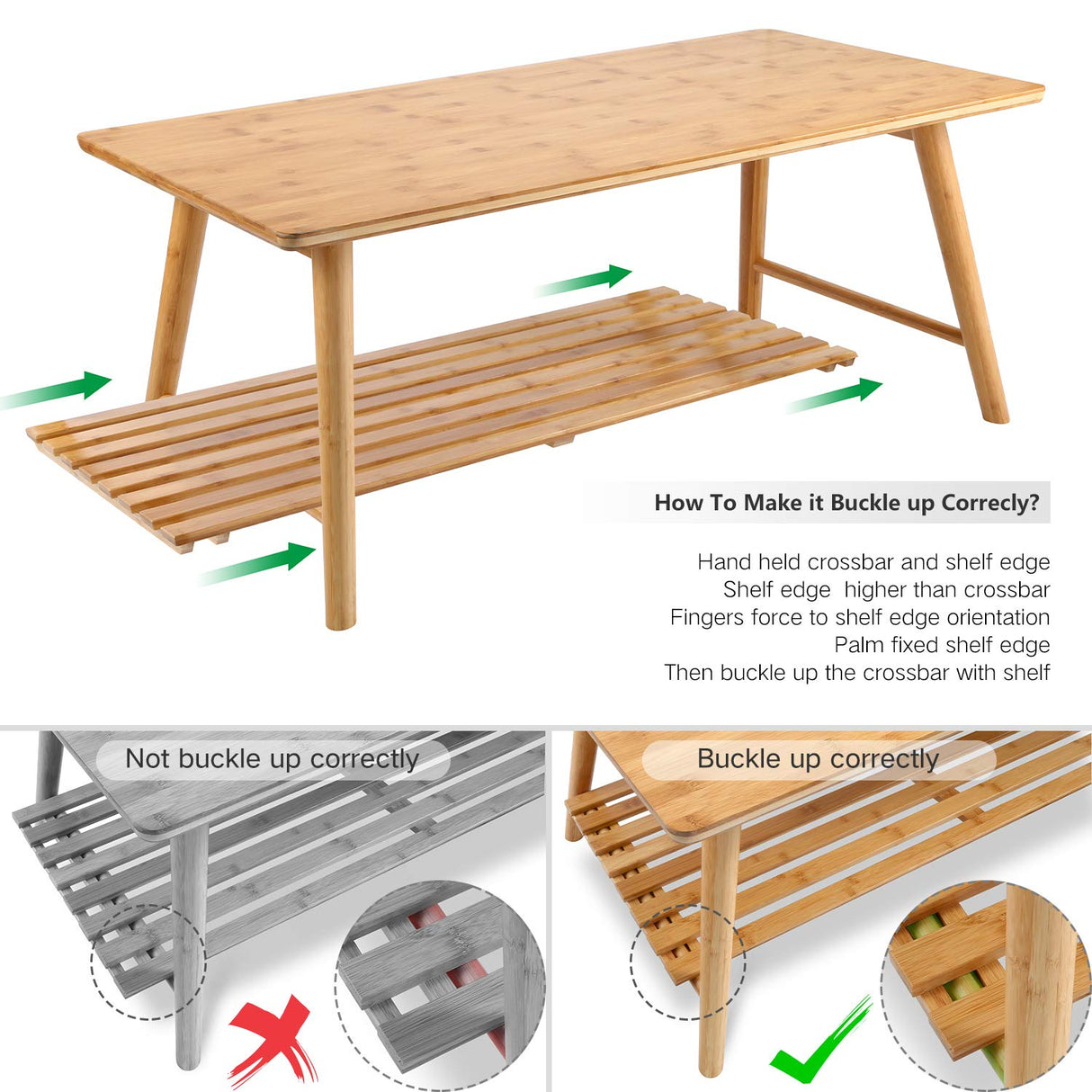 Nnewvante Coffee Table Foldable Bamboo Mid Century Desk TV Stand with Open Storage Shelf Center Table for Living Room Furniture RV No Assembly Nnewvante