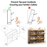 Maupvit Large Rattan Shoe Storage Cabinet with 4 Flip Drawers, Freestanding Shoe Organizer with Metal Legs for Entryway, Hidden Golden Handles, Narrow Shoe Rack Cabinet, Rustic Oak Rattan Maupvit