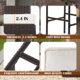 PayLessHere 2 Piece Outdoor Bar Stools 30" Wicker Patio Stools Bar Chairs Height Stools All Weather Patio Furniture with Footrest Khaki Cushion for Outdoor Indoor Pool Lawn Porch Backyard,Brown PayLessHere