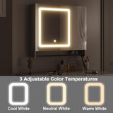 ChooChoo Lighted Bathroom Medicine Cabinet with Mirror, Wall-Mounted Bathroom Wall Cabinet with Mirror Doors, LED Lights, Adjustable Shelves, Towel Bar, White ChooChoo