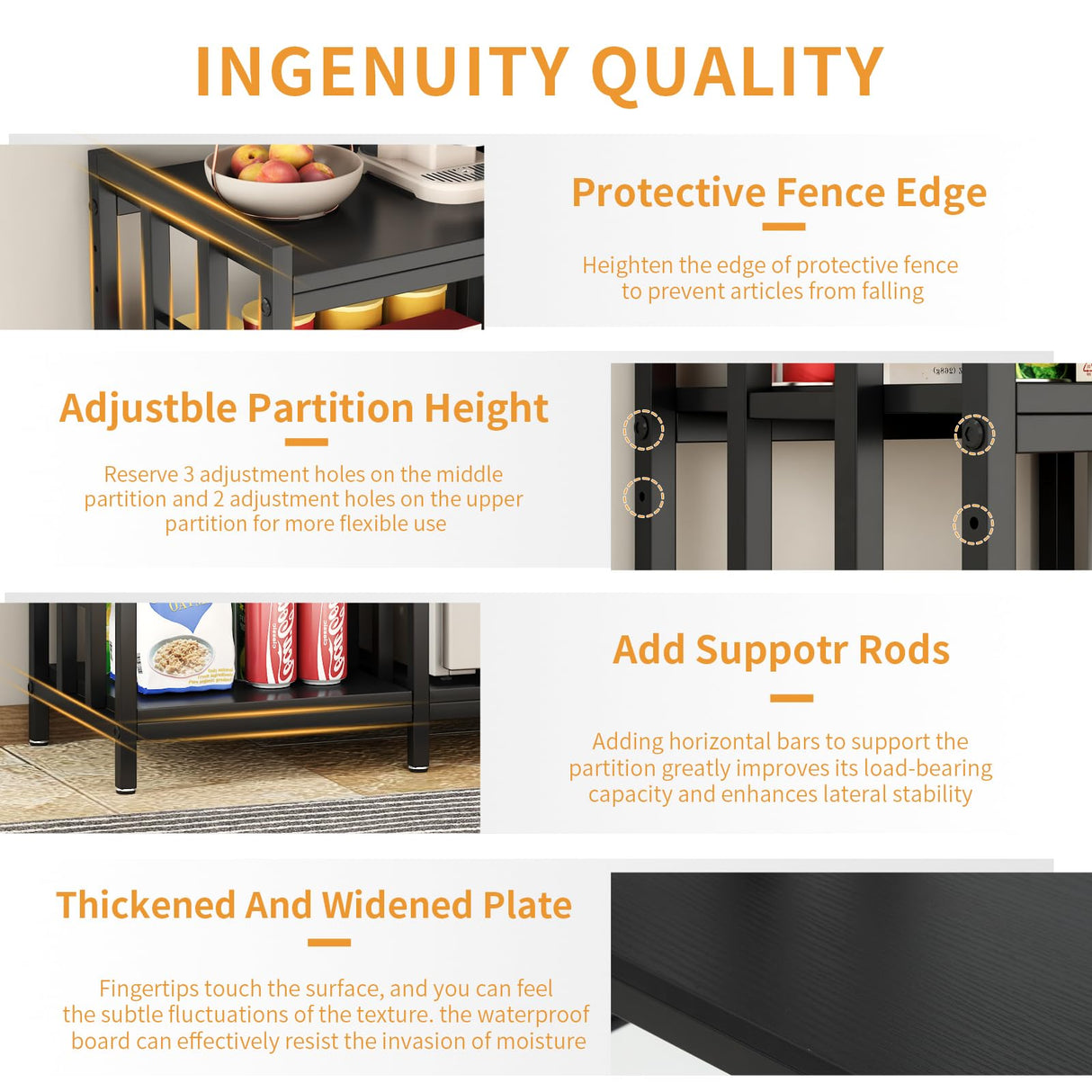 YCHF 6-Tier Kitchen Bakers Rack, Utility Storage Shelf, Mini Fridge & Microwave Oven Stand Table, Coffee Bar, Adjustable Kitchen Shelves Freestadning for Home Office (Black Wood Grain) YCHF