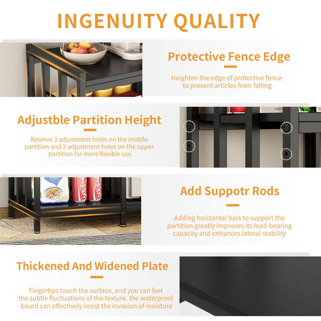 YCHF 6-Tier Kitchen Bakers Rack, Utility Storage Shelf, Mini Fridge & Microwave Oven Stand Table, Coffee Bar, Adjustable Kitchen Shelves Freestadning for Home Office (Black Wood Grain) YCHF