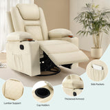 YITAHOME Recliner Chair,PU Rocking Chair for Adults,Swivel Recliner with Cup Holders,Heat and Massage,Single Sofa Seat with Side Pockets for Living Room/Bedroom,White YITAHOME