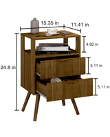 Leomonio Nightstand,Modern Bedside Table with 2 Storage Drawer and Open Wood Shelf, for Bedroom and Small Spaces,Night Stand with Solid Wood Legs,Walnut Brown Leomonio