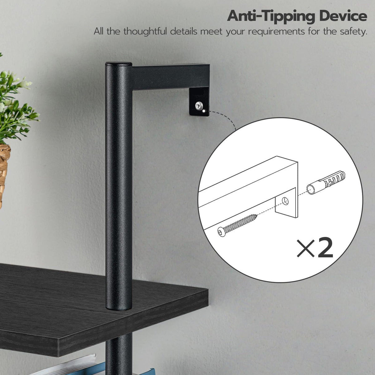 HOOBRO DIY Ladder Shelf, 6-Tier Wooden Wall Mounted Bookshelf, Narrow Bookcase, Display Shelf, Storage Rack, Plant Stand, for Living Room, Bedroom, Study, Balcony, Black BB651CJ01 HOOBRO