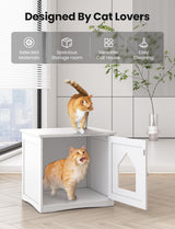HAPPAWS Cat Litter Box Enclosure Furniture, Modern Cat Box Furniture Hidden, Sturdy Wooden Night Stand & Cat House Side Table, Easy Assembly, Fit Most of Litter Box, White HAPPAWS