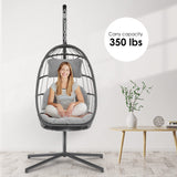 Egg Swing Chair with Stand Hanging Egg Chair Outdoor - Rattan Wicker Patio Hanging Basket Chair Hammock Chair with Aluminum Steel Frame and UV Resistant Cushion for Indoor Bedroom Balcony (Grey) XIAO WEI