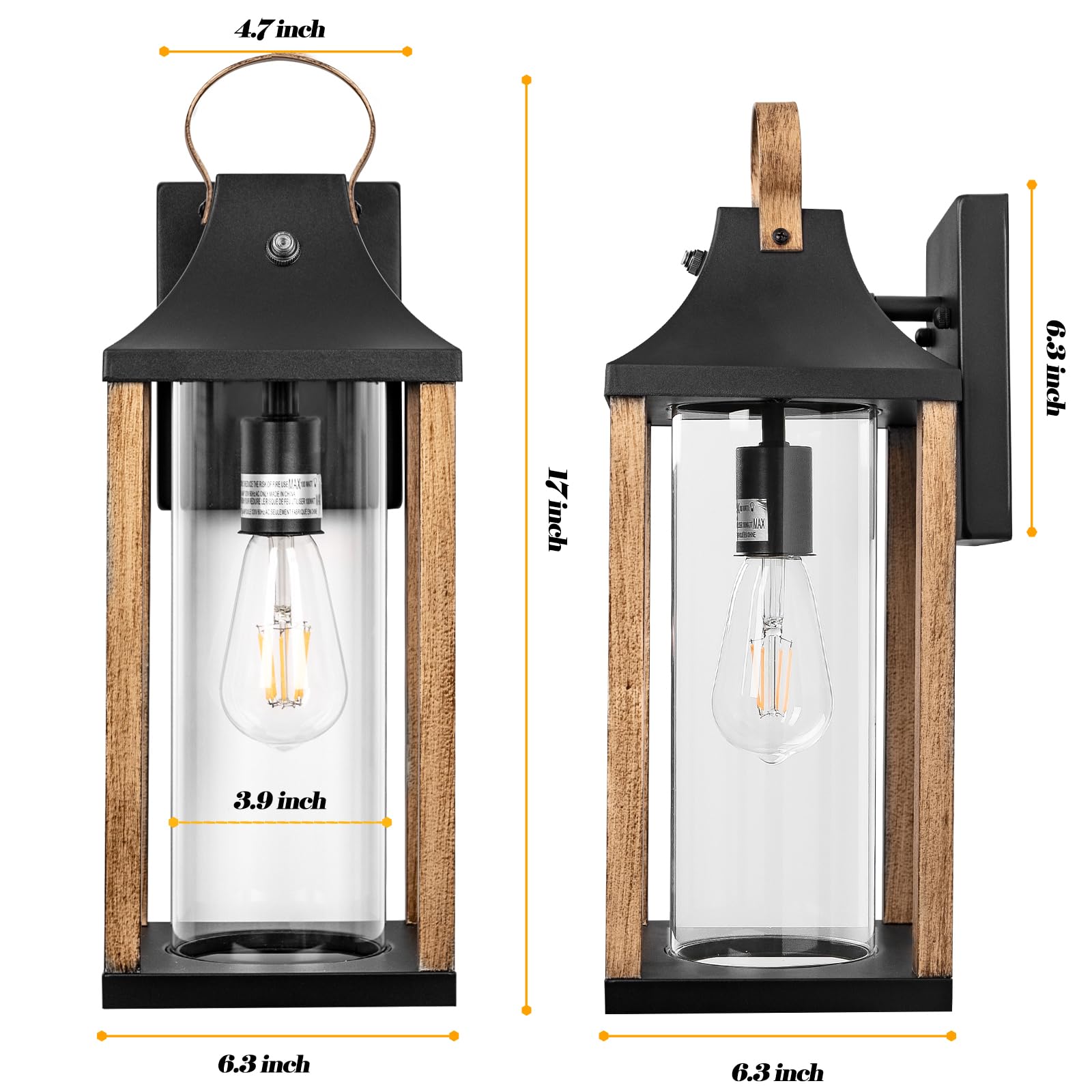 Roravilila Dusk to Dawn Outdoor Light Fixture Rustic Wood, 17” Large Outside Light for House Cylindrical Glass IP65 Waterproof Outdoor Lantern Scone Farmhouse Porch Light Exterior Wall Mounte - WoodArtSupply