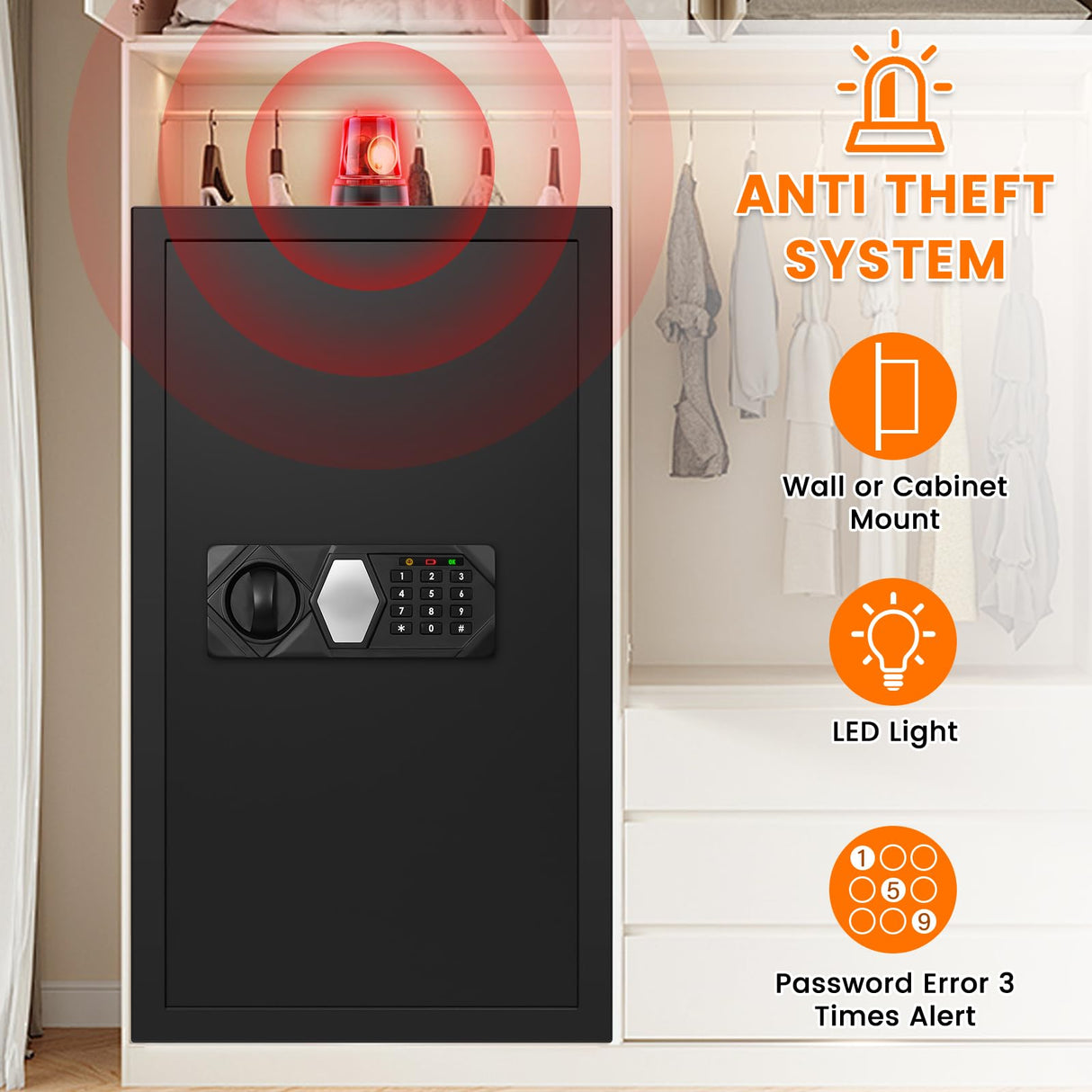 6.5 Cub Extra Large Home Safes Water and Fireproof, Anti-theft Safe Box with Removable Shelf, Digital Fire Proof Safe for Home Money Jewelry Valuables RXUJYC