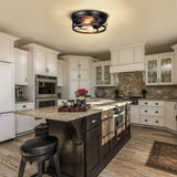 Feanron Farmhouse 2-Light Black Flush Mount Ceiling Light Fixtures, Industrial Vintage Metal Cage Closed to Ceiling Mount Lamp for Hallway Kitchen Bedroom 2 Pack, A19 LED Bulbs Included Feanron