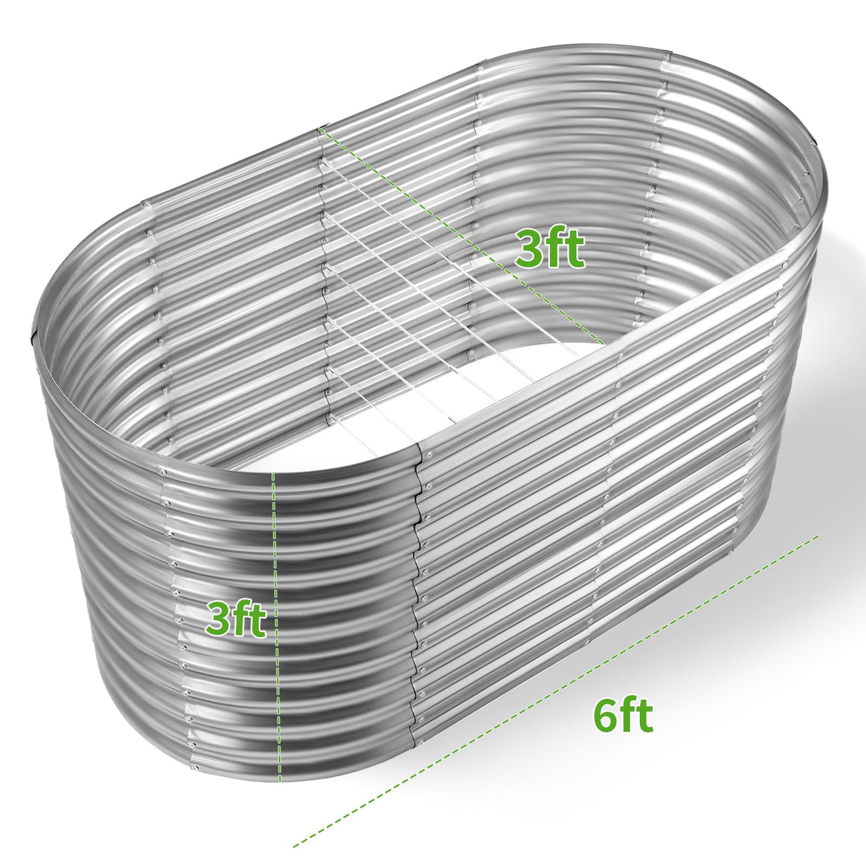 Land Guard 6x3x3ft Oval Galvanized Raised Garden Beds, Large-Capacity Metal Planter Box Outdoor, Durable Deep Raised Garden Bed 3ft Tall, Raised Beds for Gardening Vegetables, Classic Silver Land Guard