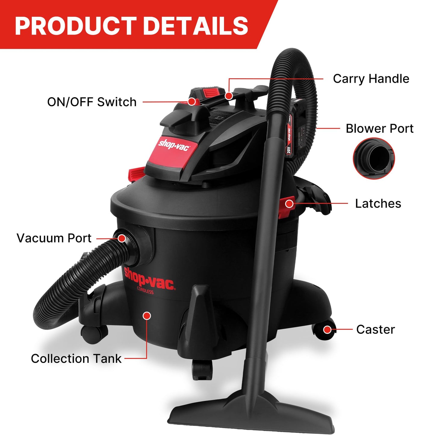 Shop-Vac 6 Gallon Wet Dry Vacuum Cleaner, 8.0 Peak Kpa Shop Vacuum with Blower Function, Cordless Vacuum Cleaner for Pet Hair, Jobsite, Garage, Home & Workshop - WoodArtSupply