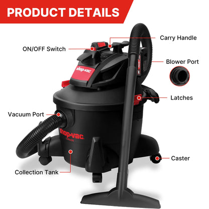 Shop-Vac 6 Gallon Wet Dry Vacuum Cleaner, 8.0 Peak Kpa Shop Vacuum with Blower Function, Cordless Vacuum Cleaner for Pet Hair, Jobsite, Garage, Home & Workshop - WoodArtSupply